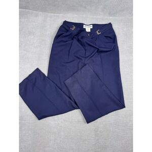 Vintage Joan Walters Dress Pants Womens 10P Navy Pleated Buckle Waist USA